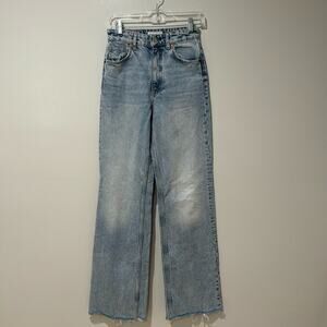 Zara Women's Wide Leg High Waist Jeans Trendy Boho Light Wash Date Night